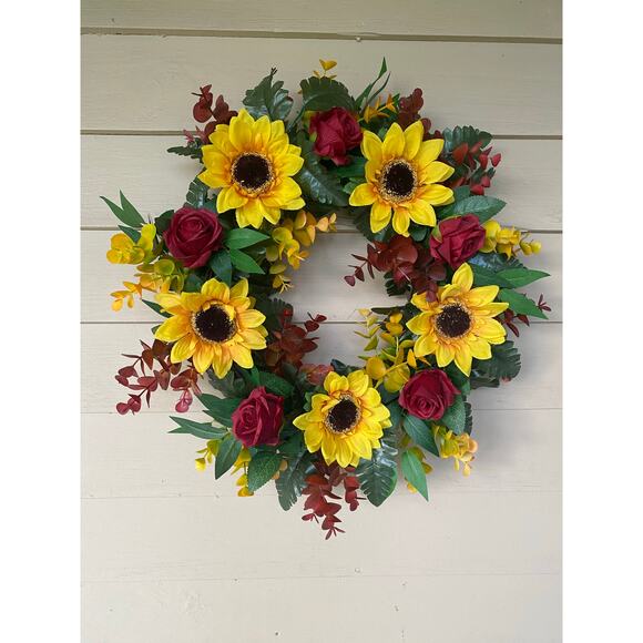 Elegant Burgundy Blush Fall Wreath, Rustic Grapevine with Pumpkin & Roses Decor - Picture 1 of 11